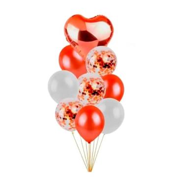 Imagem de Buquê de Balão 9 Peças Coração Metalizado Vermelho