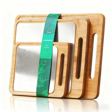 Imagem de Flioriel 3 peças tábua de corte dupla face de bambu e aço inoxidável para cozinha, ranhura de suco, tábua de corte para carnes, legumes e frutas, presente de cozinha para entusiastas de cozinha de