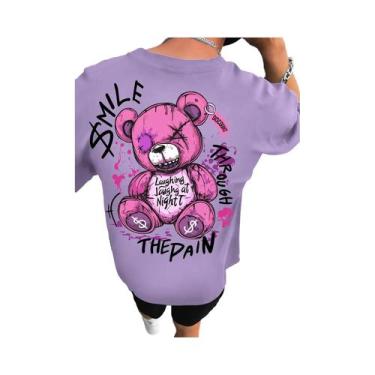 Imagem de Camiseta Masculina De Verão Com Estampa De Urso De Pelúcia, Gola Redon