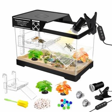 Imagem de GOZILLA Kit de mini tanque de tartaruga com lâmpada, kit de iniciante de tanque de tartaruga de PC com lâmpada ajustável, habitat de répteis com tampa, plataforma suspensa para bebês tartarugas e