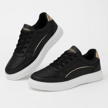 Imagem de Tenis Feminino Casual Da Moda Branco Dourado Retrô Classic Original, P