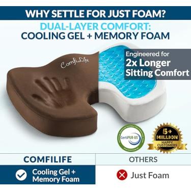 Imagem de ComfiLife Almofada de assento premium de gel e espuma viscoelástica – Almofada para cadeira de escritório recomendada por médicos, almofada de assento de carro – Almofadas de cadeira para alívio de