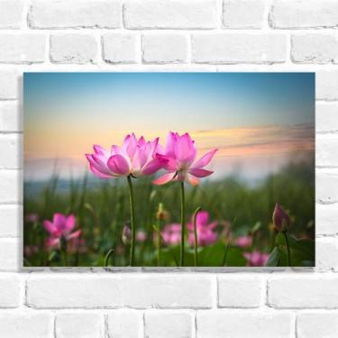 Imagem de Quadro Decorativo Flor de Lótus ao Pôr do Sol - Arte Aqui, 15x20cm