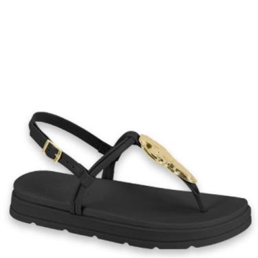 Imagem de Sandália Flatform Detalhe Dourado Feminino Moleca 5490.122, Preto, 36