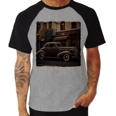 Imagem de Camiseta Raglan Carro antigo na cidade - Foca na Moda, Cinza, Preto, P