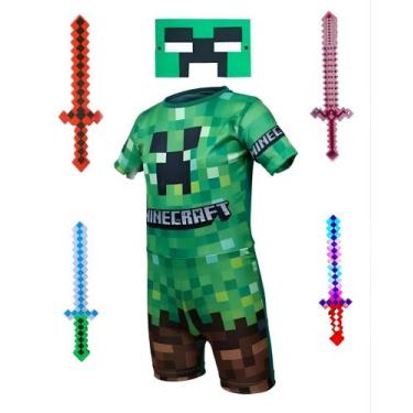 Imagem de Fantasia Infantil Mine Criança craft + Arminha Luz E Som Envio Já - SG