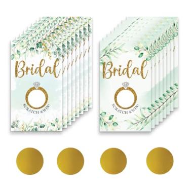 Imagem de PLIGREAT 120 peças de cartões de raspar anel de glitter com adesivos eucalipto botânico faça seu próprio bilhete de raspar cartões de sorteio de cupons DIY para chá de panela, suprimentos de festa de