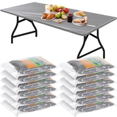 Imagem de Boao 12 peças de toalhas de mesa de plástico descartáveis para festas de piquenique com capa de mesa elástica retangular à prova d'água para ambientes internos, externos, piquenique (1,8 m, 182 x 76
