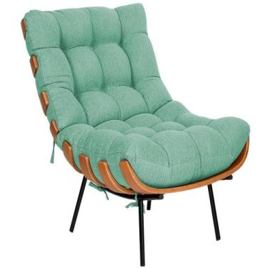 Imagem de Poltrona Decorativa Costela Base Fixa Linho Azul Turquesa - Doce Sonho