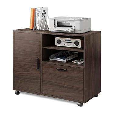 Imagem de U5GAAALPPQ9 Armário de arquivo lateral de madeira com 1 gaveta suporte para impressora com porta de armazenamento e prateleiras grande armário de arquivo móvel para armário de arquivo de escritório