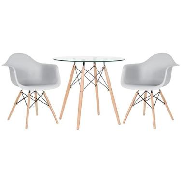 Imagem de Loft7, Kit Mesa de vidro Eames 80 cm + 2 cadeiras Eames Daw cinza claro
