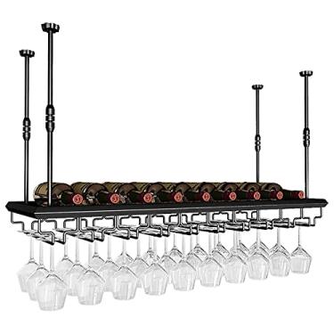 Imagem de SGeneE Suporte para garrafa de vinho vintage suporte de garrafa de vinho ajustável para pendurar em altura ajustável suporte de vinho rústico para taças de vinho prateleira de decoração para