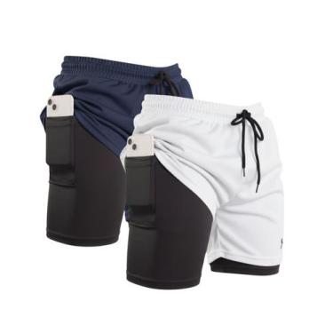 Imagem de Kit 2 Short 2 em 1 Compressão Masculino Fitness Confortável para Acade