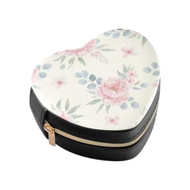 Imagem de Burbuja Caixa de joias com flores em forma de coração, mini estojo de viagem para mulheres e meninas, organizador portátil de armazenamento para brincos, anéis, colares e pulseiras
