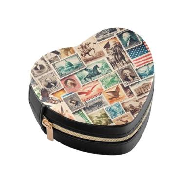 Imagem de Burbuja Us Stamps Caixa de joias em forma de coração mini estojo de joias de viagem para mulheres e meninas, estojo portátil organizador de armazenamento para brincos, anéis, colares e pulseiras