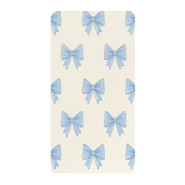 Imagem de Blueangle Lençol de berço padrão para berço infantil - Lençóis de algodão macio e respirável com laço azul (318)