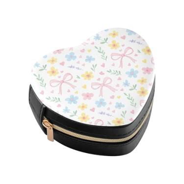 Imagem de Burbuja Mini caixa de joias em forma de coração com arco de flores silvestres para mulheres e meninas, estojo portátil organizador de armazenamento para brincos, anéis, colares e pulseiras