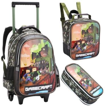 Imagem de Kit Mochila Rodinha Escolar Gamecraft Zumbi Lancheira Estojo