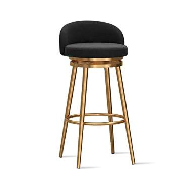 Imagem de Banquetas de balcão conjunto de 1 - banquetas de veludo estofadas com perna de metal dourado, cadeiras de bar de ilha de cozinha modernas cadeiras de jantar com encosto baixo, 64 cm A, preto