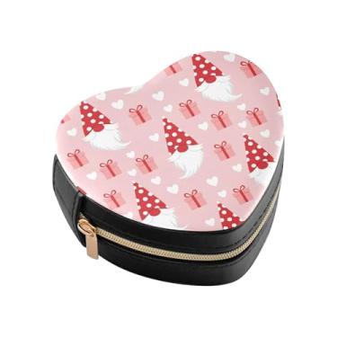 Imagem de Burbuja Caixa de joias em forma de coração de gnomos mini estojo de joias de viagem para mulheres e meninas, estojo portátil organizador de armazenamento para brincos, anéis, colares e pulseiras