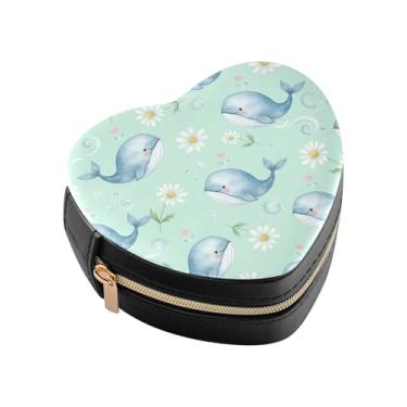 Imagem de Burbuja Linda caixa de joias em forma de coração de margarida de baleia mini estojo de joias de viagem para mulheres e meninas, estojo portátil organizador de armazenamento para brincos, anéis