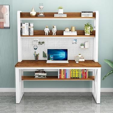 Imagem de Mesa de computador com prateleiras de armazenamento e quadro de estandes moderna mesa de trabalho de estudo grande para escritório em casa (47 polegadas, cinza + preto)