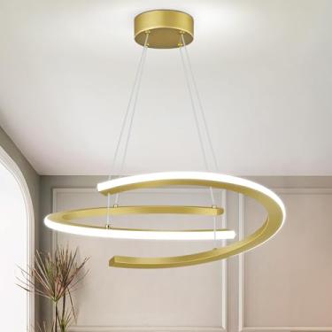 Imagem de BBLLWJ Lustre Moderno De Led Dourado 6000K Com Regulagem Altura, 20,4 Pol., Pendente Ajustável Para Sala Jantar, Cozinha, Ilha, Quarto, Estar, Hall Entrada, Escada