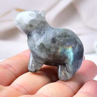 Imagem de WUYOUSHI Estátua natural de capivara de pedra da lua, 5 cm, cristal de cura, feito à mão, estátuas de bolso do guardião da sorte, meditação, alívio da ansiedade, escritório, decoração de casa