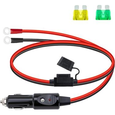 Imagem de Plugue de isqueiro resistente de 12 AWG, cabo adaptador de plugue macho para isqueiro de 3,3 pés com luzes LED e caixa de fusíveis (20 A, 30A), plugue de isqueiro macho, acessórios de carro para