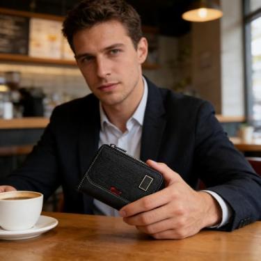 Imagem de Carteira masculina à prova de RFID, porta-cartão de crédito com zíper, grande capacidade, Preto, Retrô