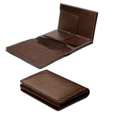 Imagem de Carteira inteligente masculina RFID – porta-cartões pop-up com compartimento para dinheiro, capacidade de 9 a 14 cartões, Fibra de carbono marrom claro, Carteira masculina com zíper