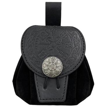 Imagem de Bolsa de cinto de couro sintético em relevo medieval, pochete masculina estilo punk, bolsa de cintura para cinto portátil retrô (preto A)