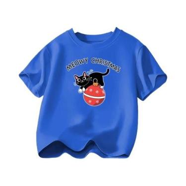 Imagem de Camiseta Infantil De Natal Com Estampa De Gato Preto, Manga Curta Para