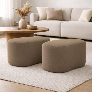 Imagem de Kit 2 Puff Orgânico Curvo Feijão Sala Redondo Confortável Moderno Suede Capuccino
