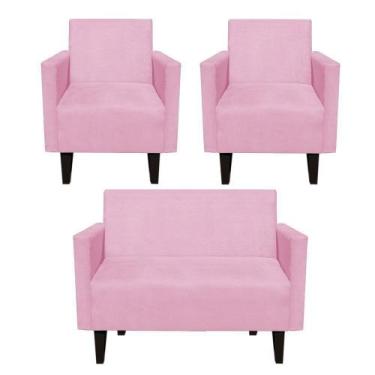 Imagem de Kit Sofá Retrô Namoradeira e 02 Poltronas Compactas Jade Suede Rosa Be