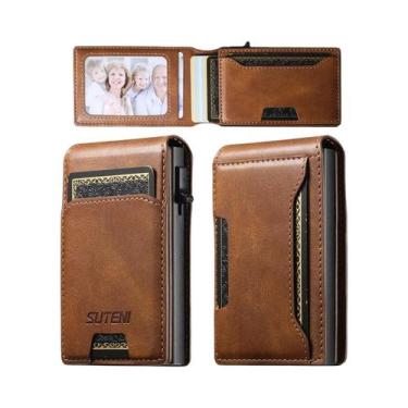 Imagem de Carteira Masculina De Couro PU Com Tampa Flip E Saída Automática De Ca