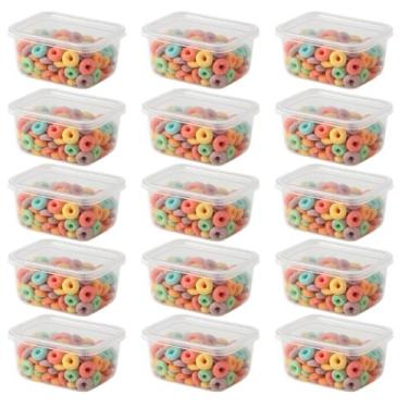 Imagem de Kit 15 potes plásticos retangular 260ml com tampa, jogo pote BPA free.
