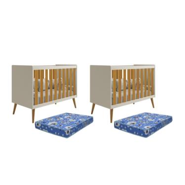 Imagem de Kit Gêmeos Berço Americano Isis Areia/savana Com Colchões Baby Physical - Reller Móveis Areia/savana