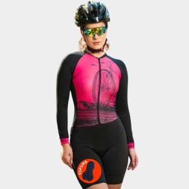 Imagem de Macaquinho de Ciclismo Feminino Forro Espuma Manga Longa Proteção Uv R