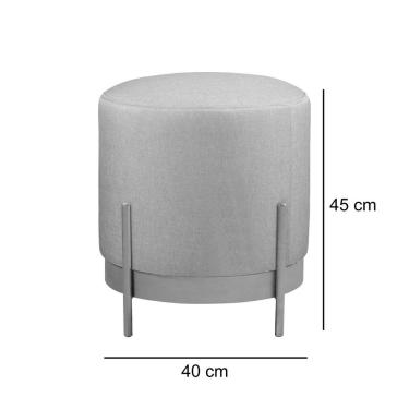 Imagem de Puff Redondo ágar Em Linho e Base Metal Preto Linho Bege