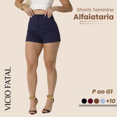 Imagem de Shorts Feminino de Alfaitaria Social Fecho Invisível Elegante Plissado Modelagem Curta Cintura Alta-Feminino