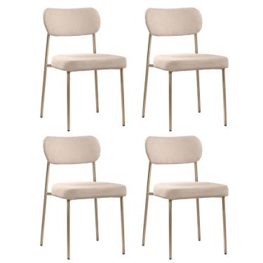 Imagem de Kit 04 Cadeiras Sala de Jantar Lavínia Estofada Base Champagne Bouclê Bege - Abmaza