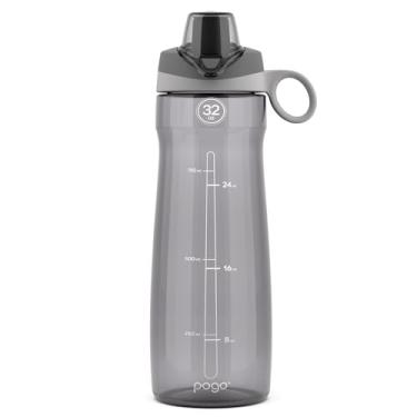 Imagem de Pogo Garrafa de plástico Tritan, com tampa grande, 945 ml, cinza
