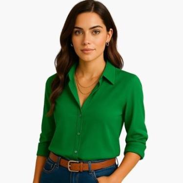 Imagem de Camisa Feminina Social Manga Comprida Elegante Viscolinho Qualidade Conforto Dia a Dia Mulher-Feminino