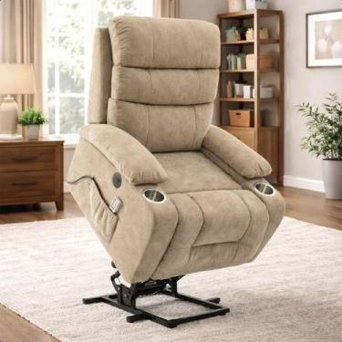 Imagem de Poltrona Reclinável Elétrica Lift com Elevação Niara Veludo Bege C01 -