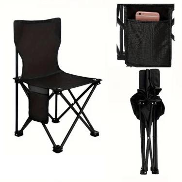 Imagem de Cadeira Praia Camping Bolso Lateral 70cm Banqueta Pesca Banco Assento Dobravel Preta Bolsa Transporte