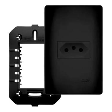Imagem de Tomada Simples 10A Fame Habitat Black Preto Acetinado Design - Congrat