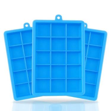 Imagem de Kit 3 Formas de Gelo Silicone 15 cubos Azul Quadrado Grandes Flexível 