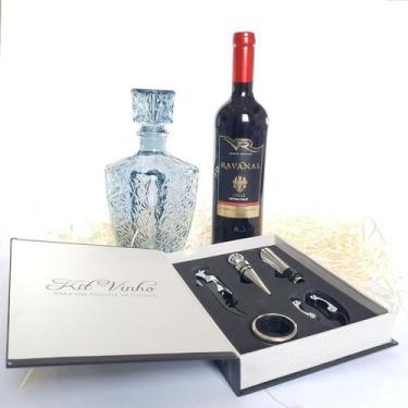 Imagem de Vinho cabernet com kit abridor e garrafa vidro retrô azul - Patricia C