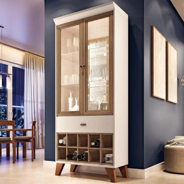 Imagem de Cristaleira Bar e Adega Ópera G26 2 Portas 2 Prateleiras MDP e MDF 76cm Off White e Castanho Gran Belo